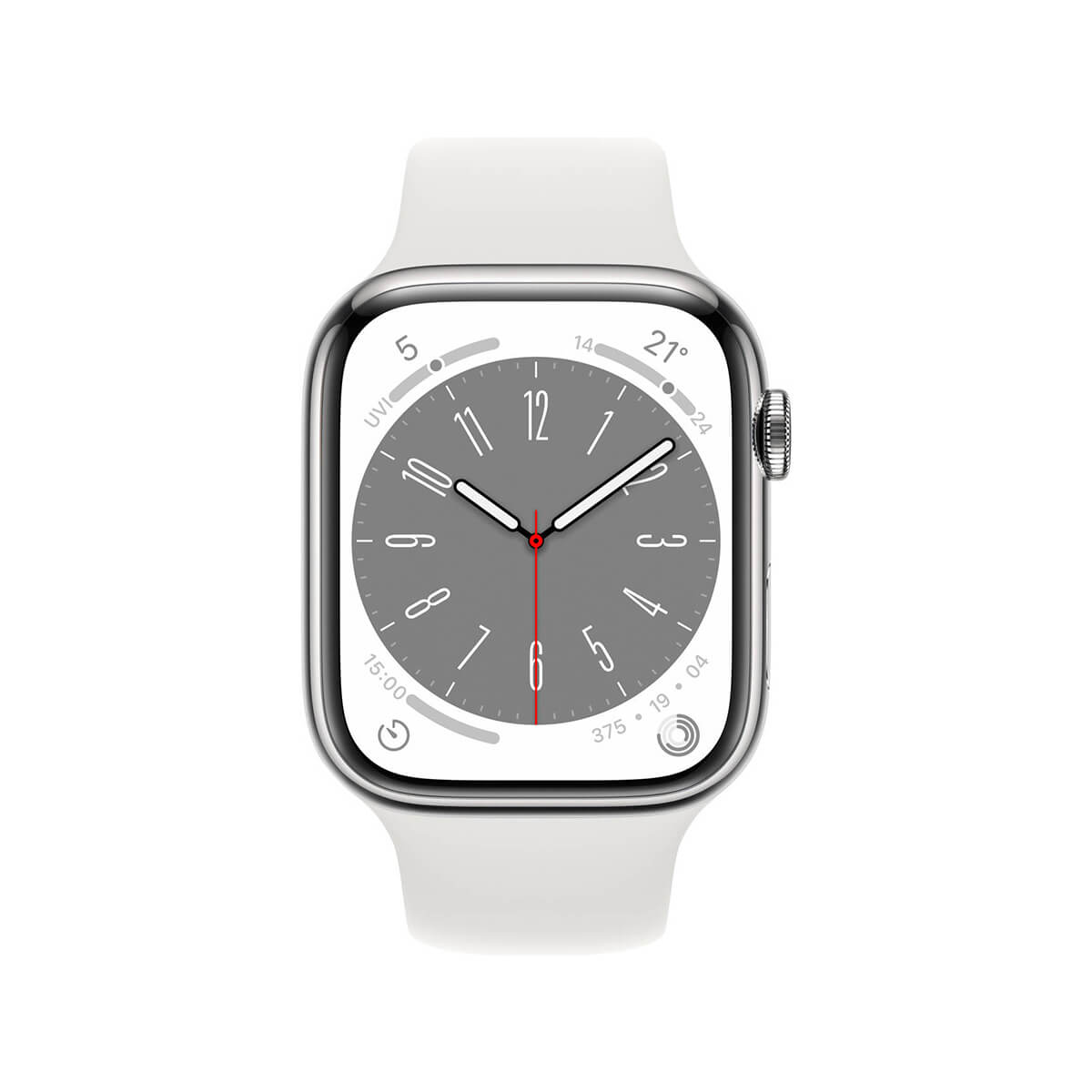 Apple Watch Series 8 45mm (GPS + Cellular) Silver Stainless Steel Case White Sport Band