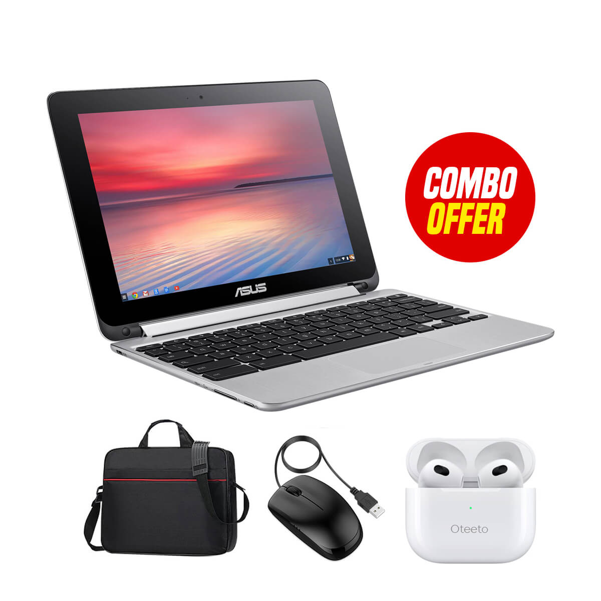 Asus Chromebook Flip C100P 4GB RAM + 16GB Memory (3 Items Combo Bundle)