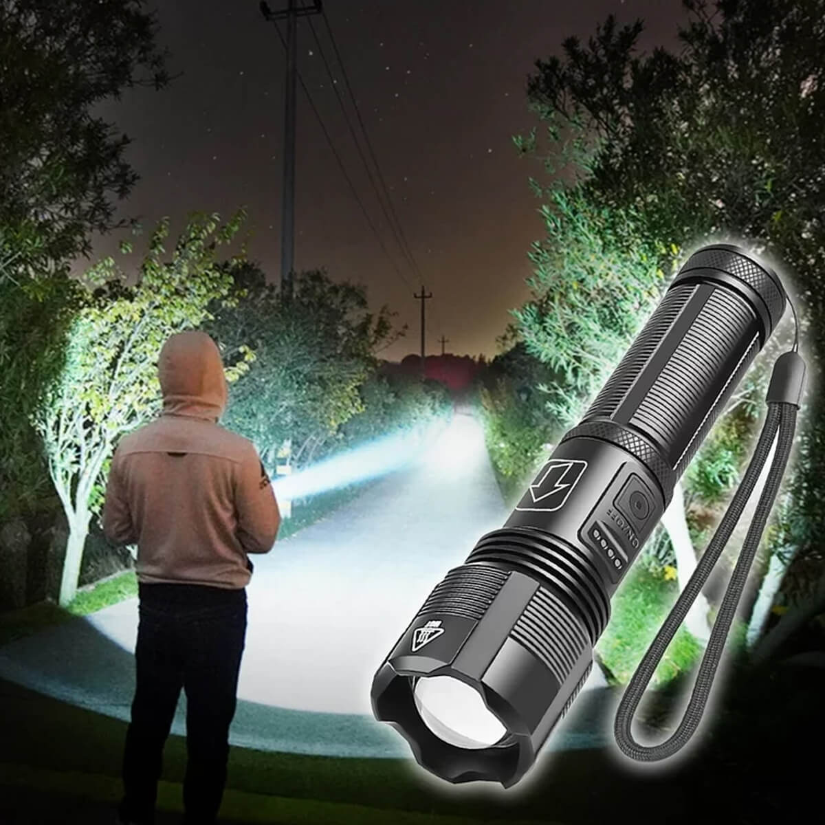 Telescopic Zoom Torch, Strong Brightness Flashlight