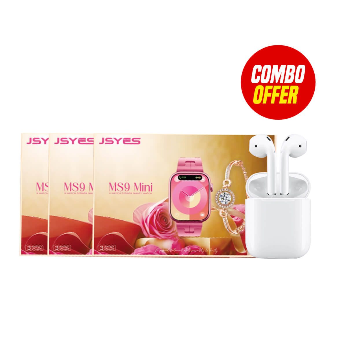 Jsyes MS9 Mini Smartwatch with 3 Straps (3 Items Combo Bundle) Free Earbuds