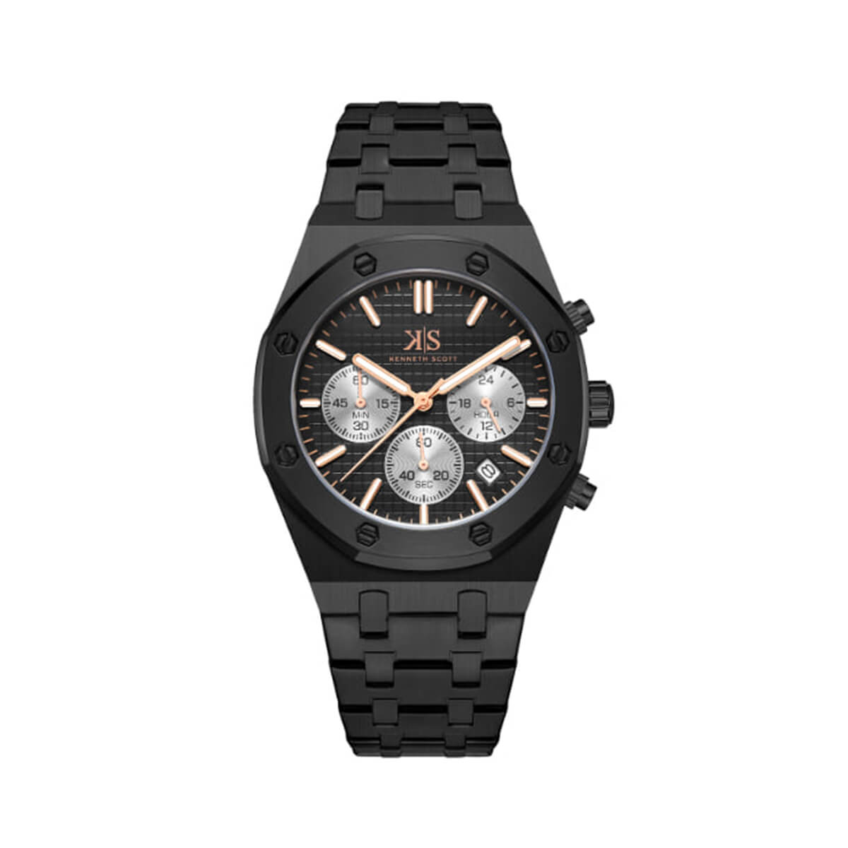 Kenneth Scott Men's Black Dial Mult Function Watch - K24112-BBBB