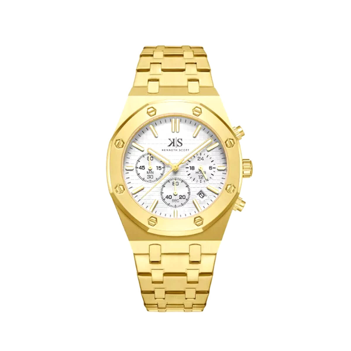 Kenneth Scott Men's White Dial Mult Function Watch - K24112-GBGW