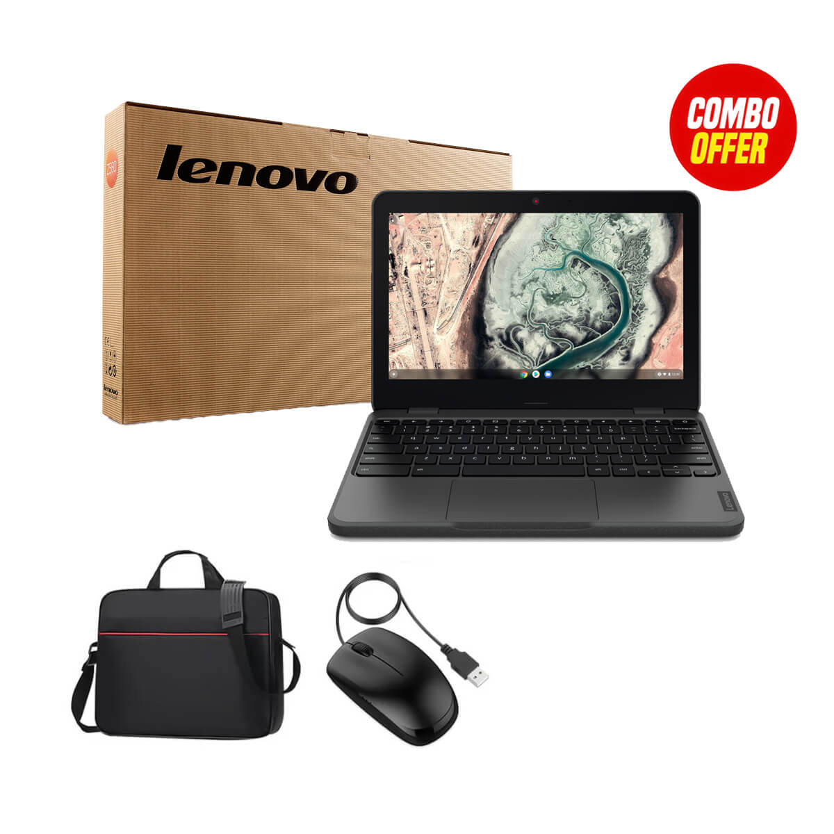 Used Lenovo Chromebook 100e 4GB RAM + 32GB Memory with Box (2 Items Combo)