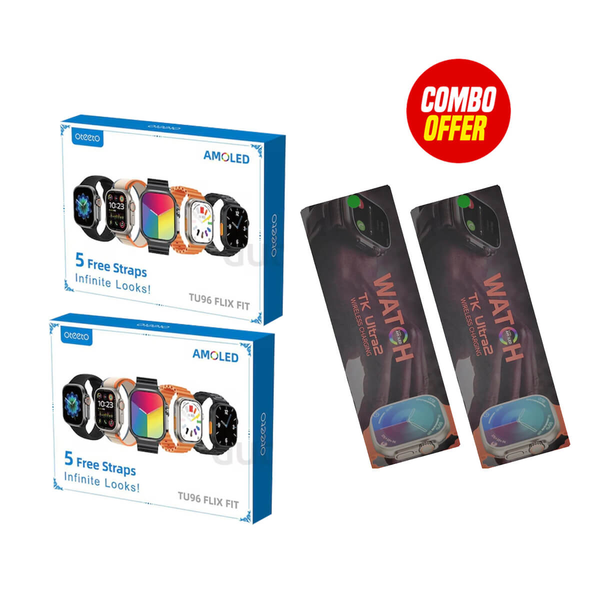 Oteeto TU96 Flix Fit Smartwatch 2 Pcs + TK Ultra 2 Smartwatch 2 Pcs