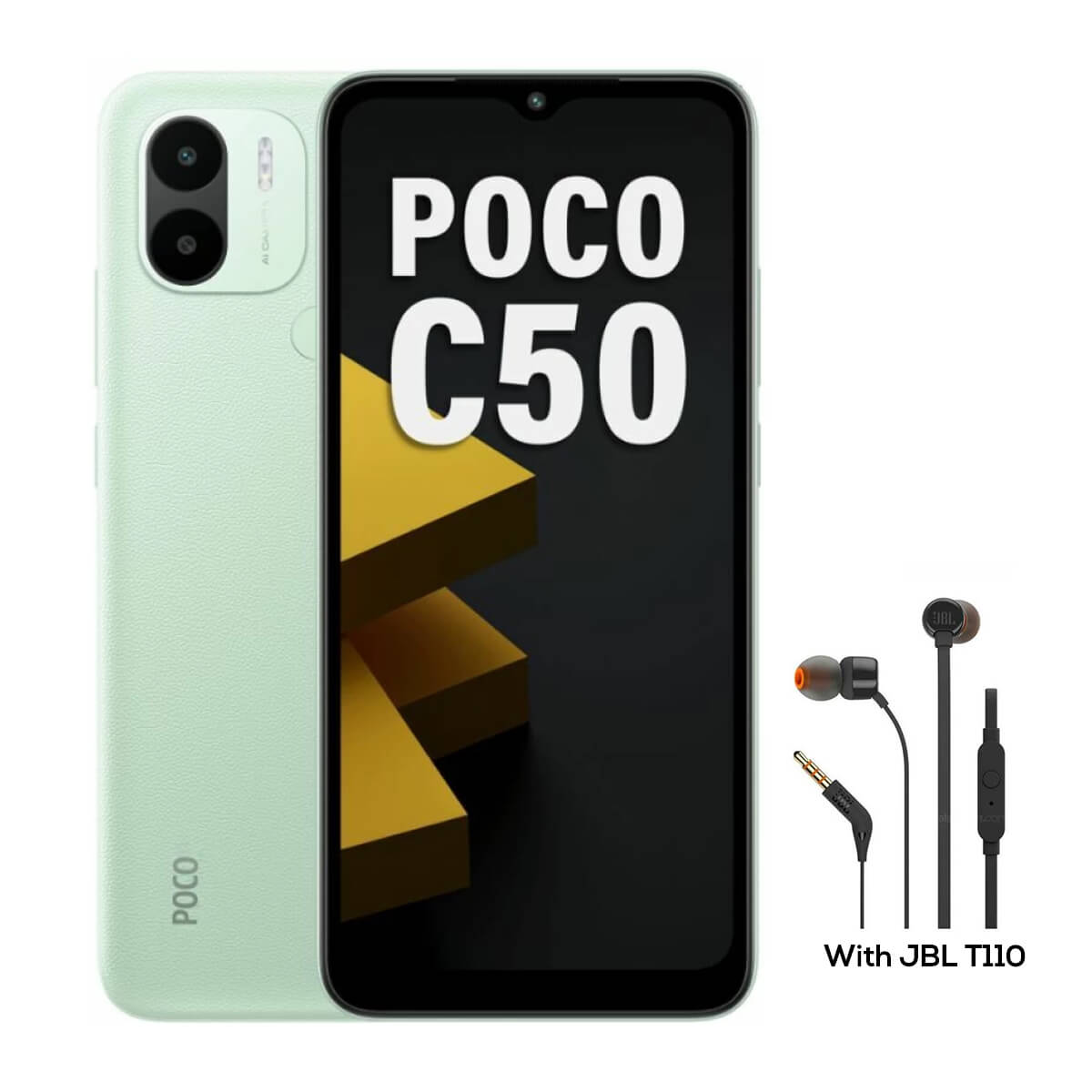 هاتف Poco C50 (2 جيجا بايت رام + 32 جيجا بايت ذاكرة) - أخضر ريفي مع سماعة JBL Tune 110