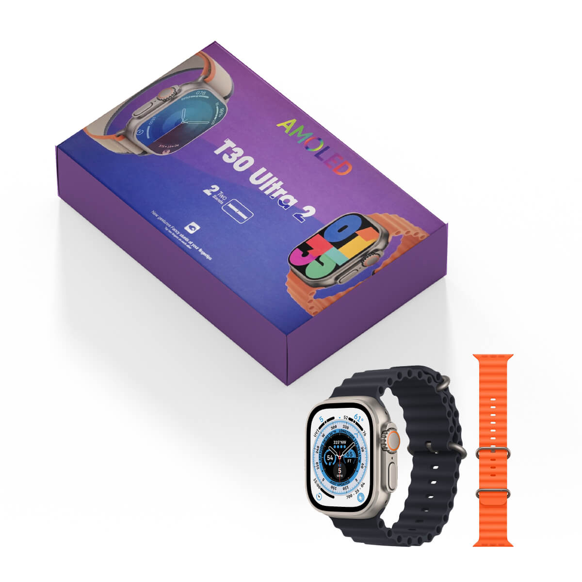 T30 Ultra 2 AMOLED Display Smartwatch with 2 Strap