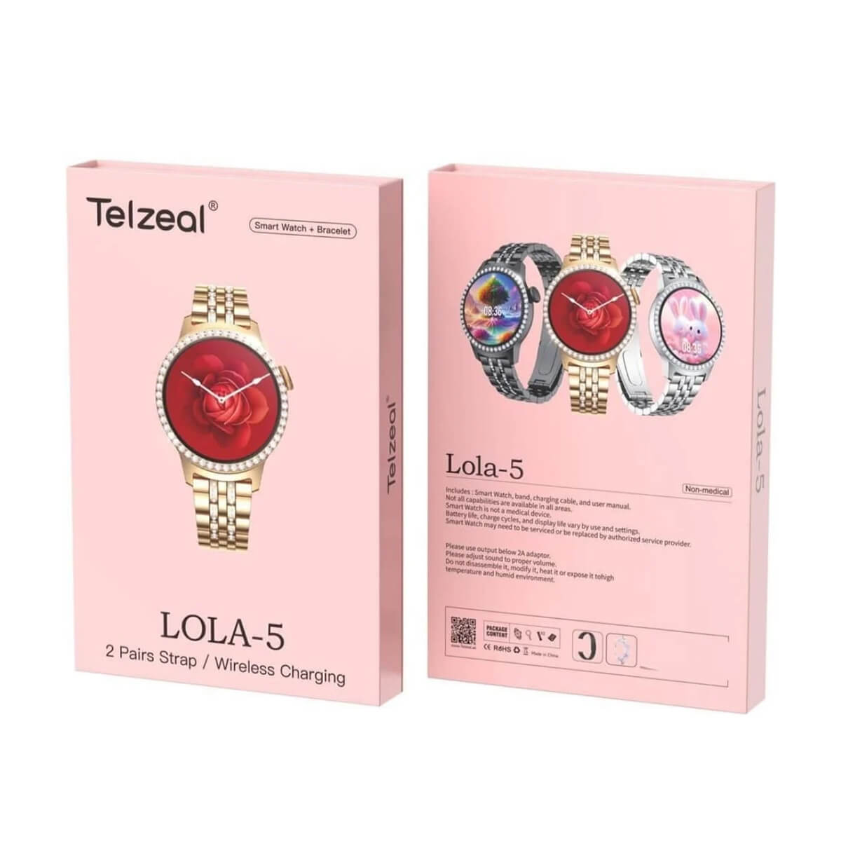 Telzeal Lola 5 Ladies Smartwatch with 2 Strap - Black