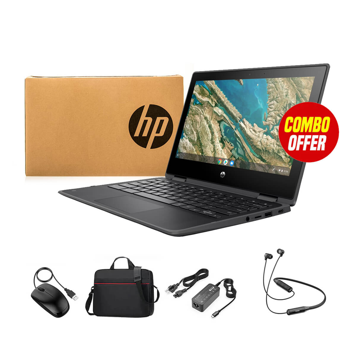Used HP Chromebook G3 (4GB RAM + 32GB Memory) Touch Screen with Box (3 Items Combo Bundle)