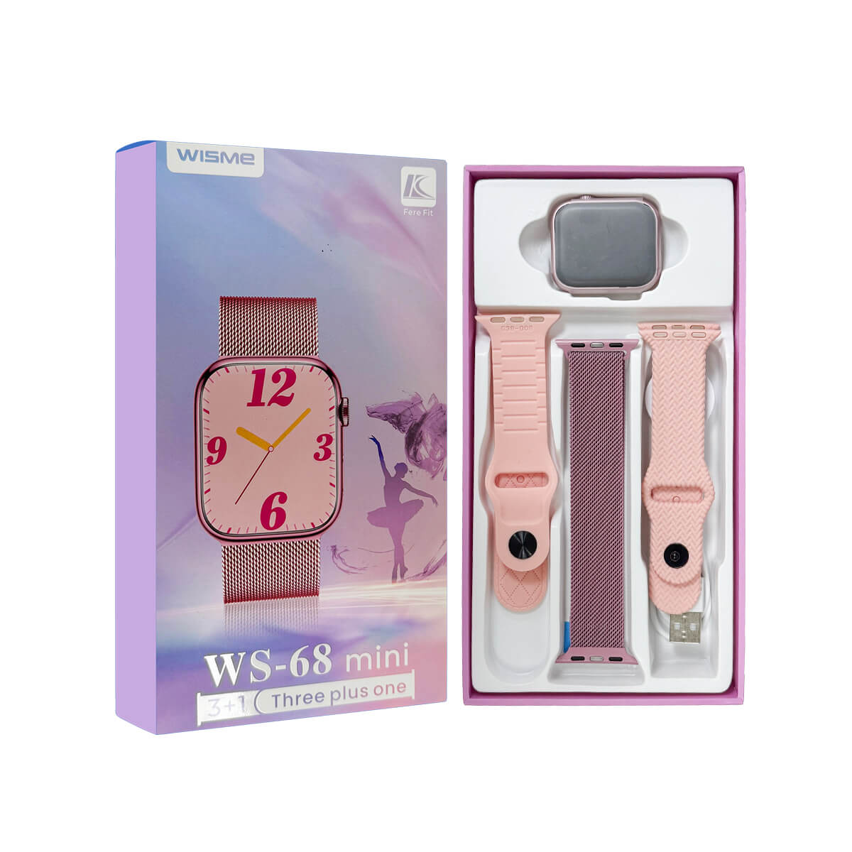 Wisme WS 68 Mini Smartwatch with 3 Strap