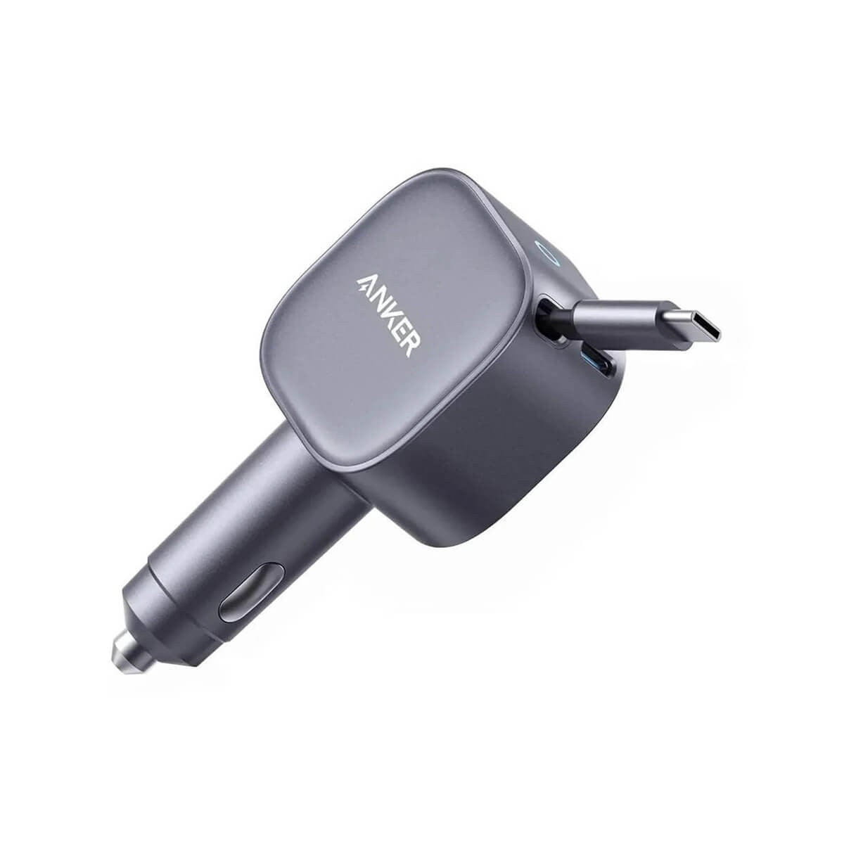 Anker Nano Car Charger (75W, USB-C Port, Built-in Retractable USB-CCable) A2738HA2 - Silver
