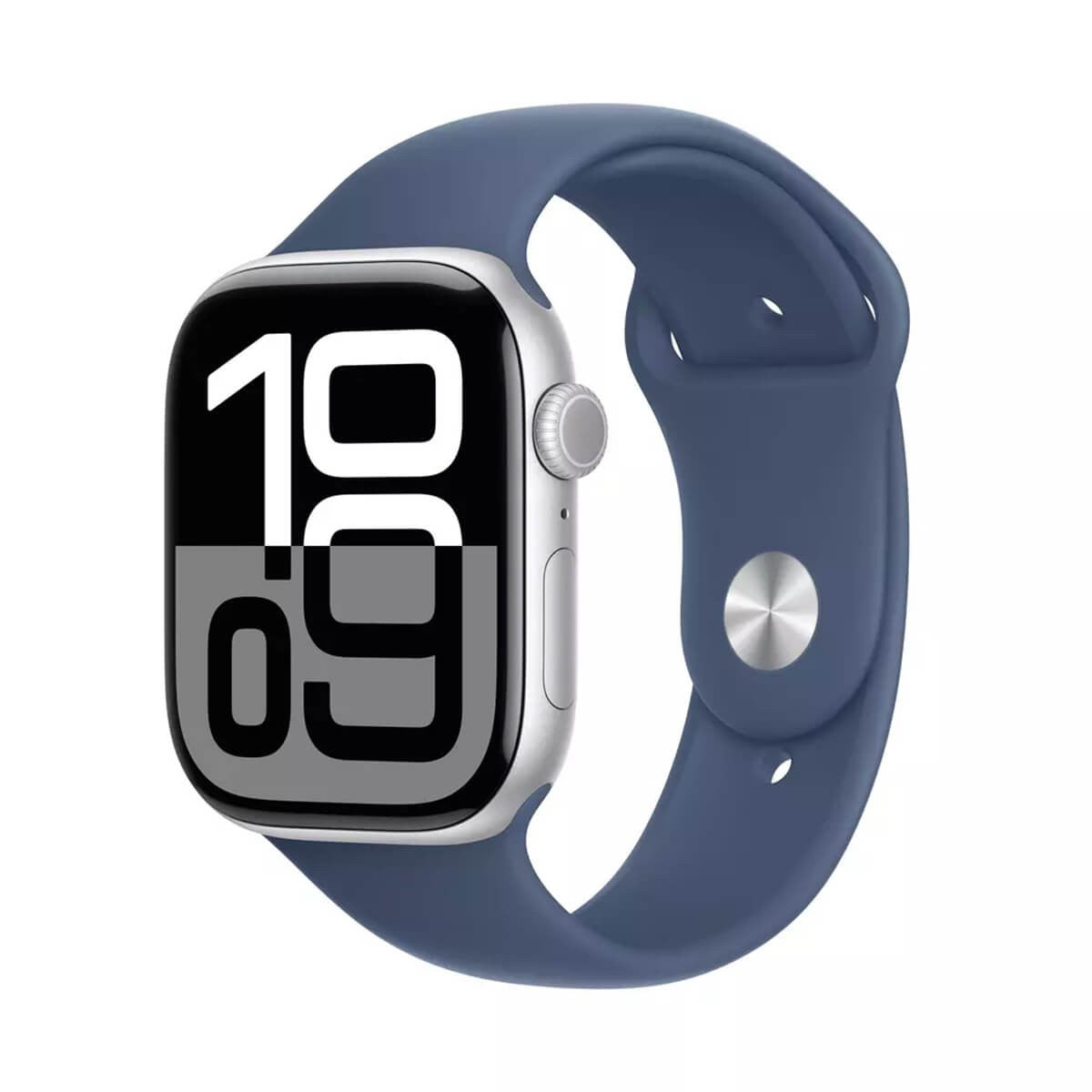 Apple Watch Series 10 46mm (GPS) Jet Silver Aluminum Case Denim Sport Band S/M