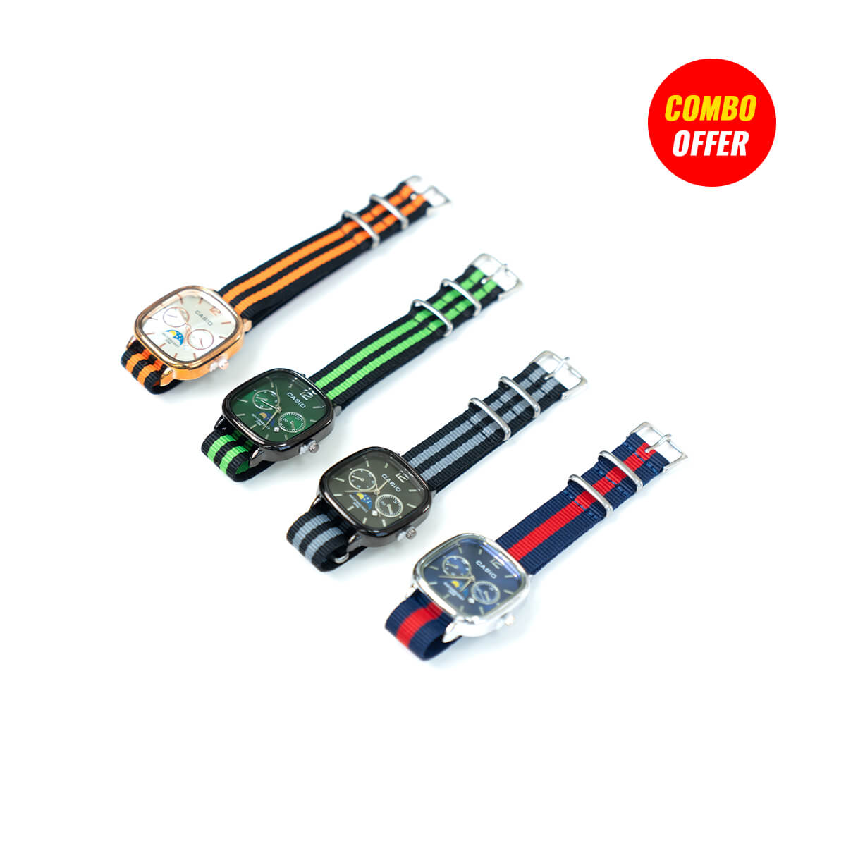 Casio Quartz Moonrise Dial Nylon Braided Strap Watch 4 Pcs Combo Web Store