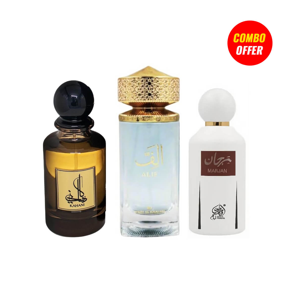 Wadi Al Khaleej Marjan, Alif, Kahani Perfume (3 Items Combo Bundle)