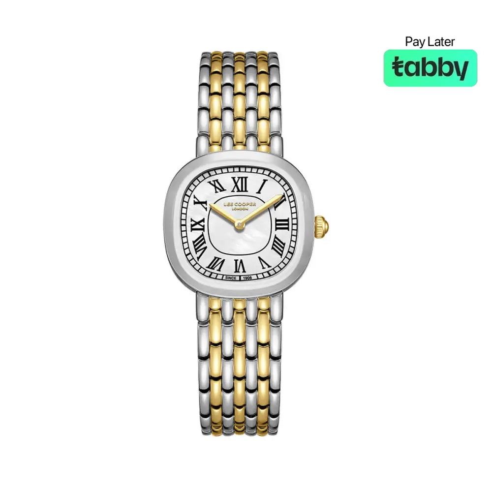 Lee Cooper Ladies 2H Function Silver Case Silver/Gold Metal Band MOP Dial LC08159.220