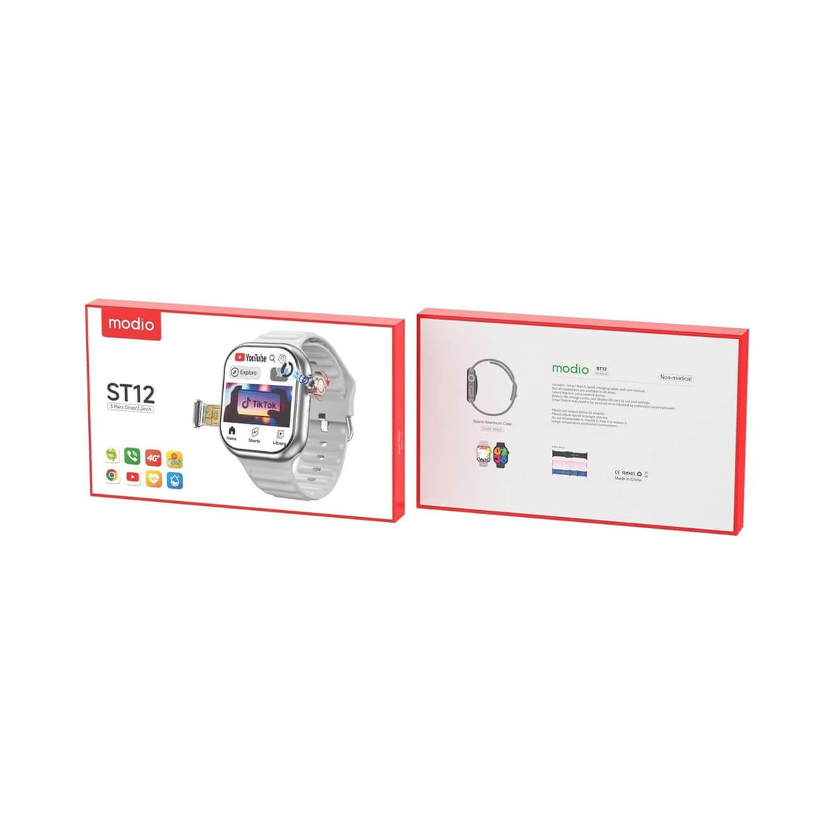 Modio ST12 Smartwatch with SIM & Camera 3 Pair Strap