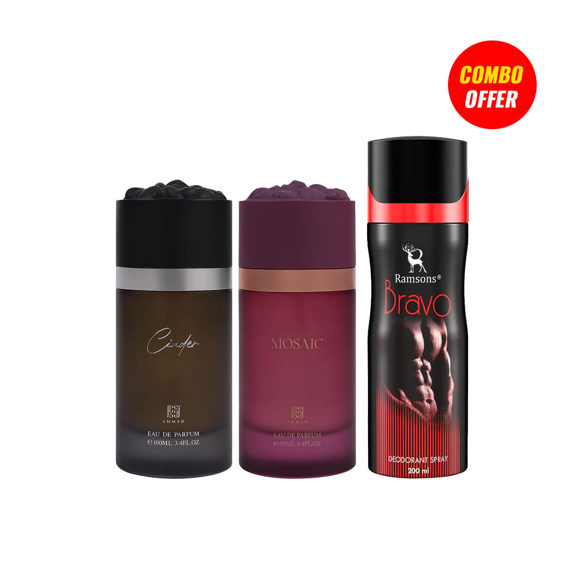 Ahmed Al Maghribi Cinder & Mosaic Perfume Combo, Free Deodorant