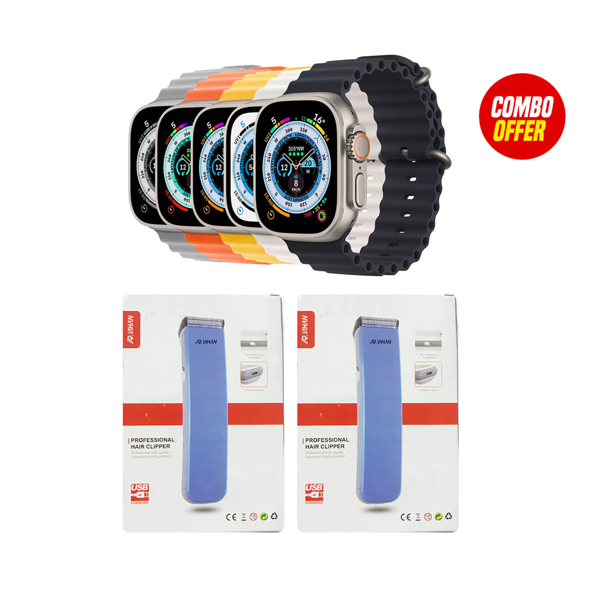 TK Ultra 2 Smartwatch (8 PCS + 2 Trimmer Combo)