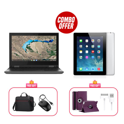 Used Lenovo 300e Chromebook (4GB RAM + 32GB Memory) + Used iPad 2nd Gen 16GB Wi-Fi (Mix Combo Bundle A)