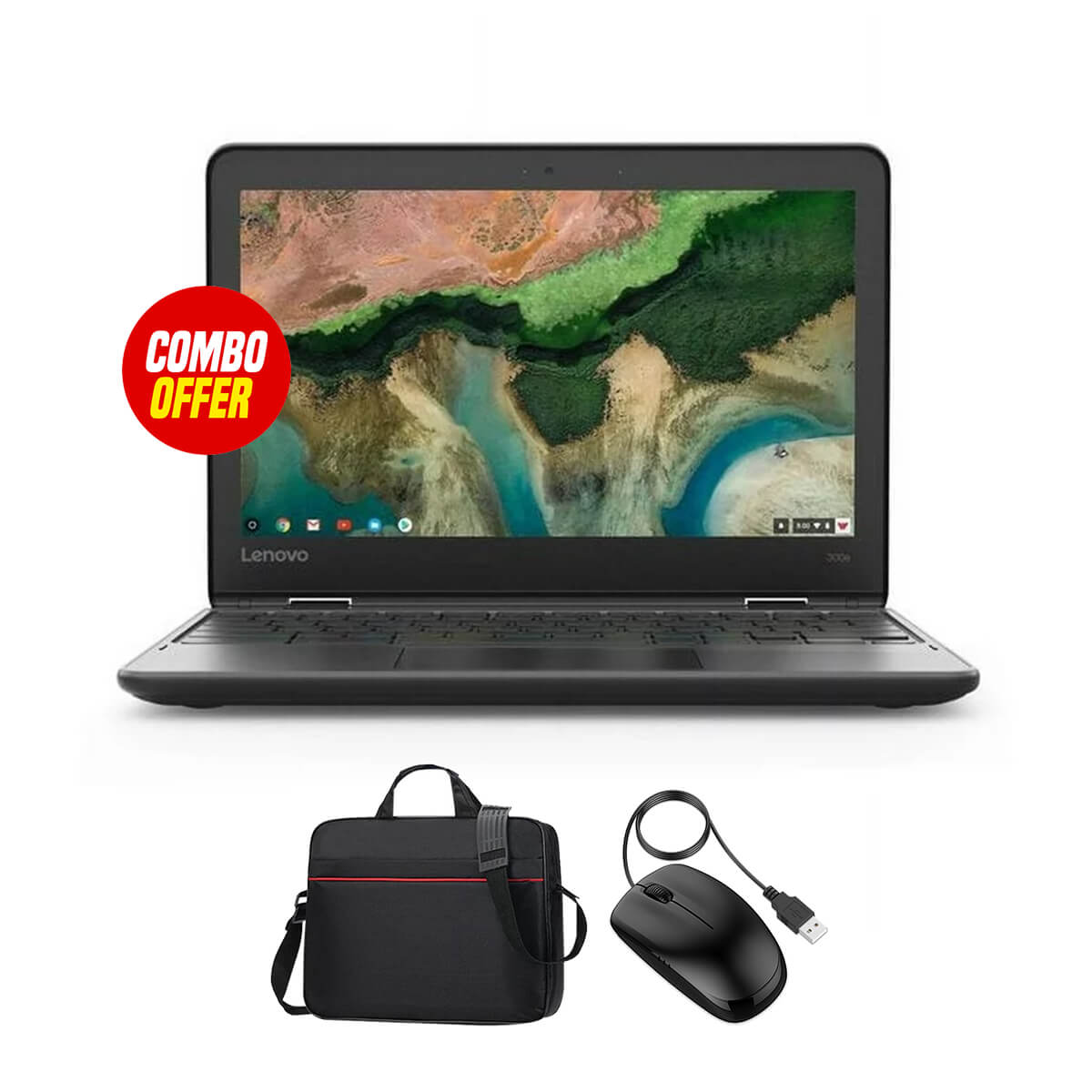 Used Lenovo Chromebook 300e 4GB RAM + 32GB Memory Touch Screen (3 Items Combo Bundle B)