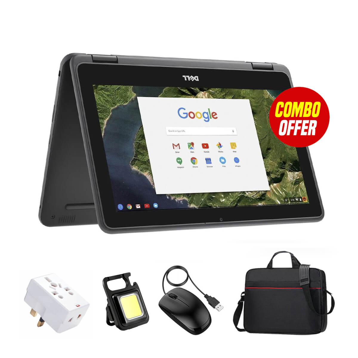 Used Dell 3189 Chromebook Touch 4GB RAM + 16GB Memory (4 Items Combo Bundle)