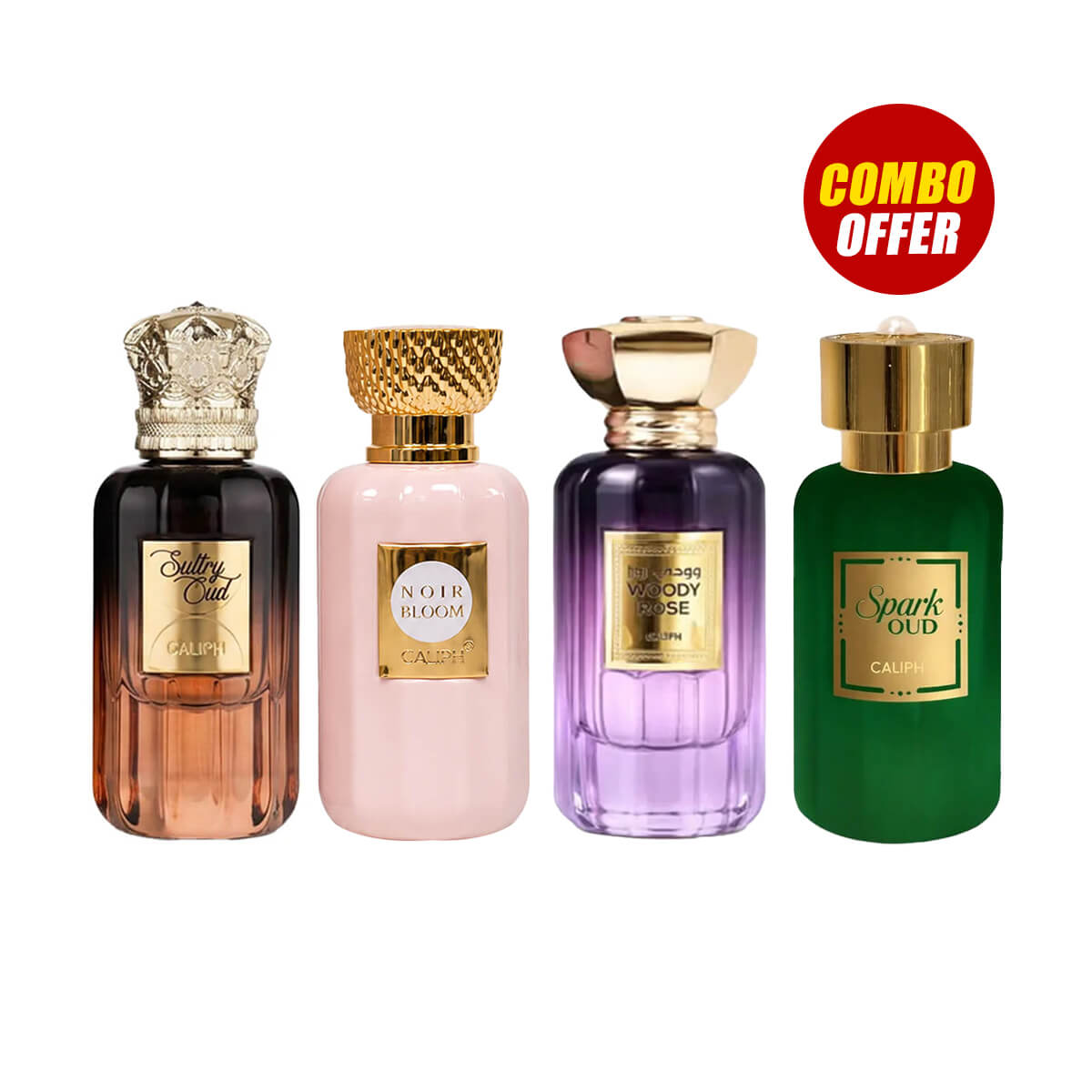 Caliph Sultry Oud, Noir Bloom, Woody Rose, Spark Oud Perfume (4 Pcs Combo Bundle)