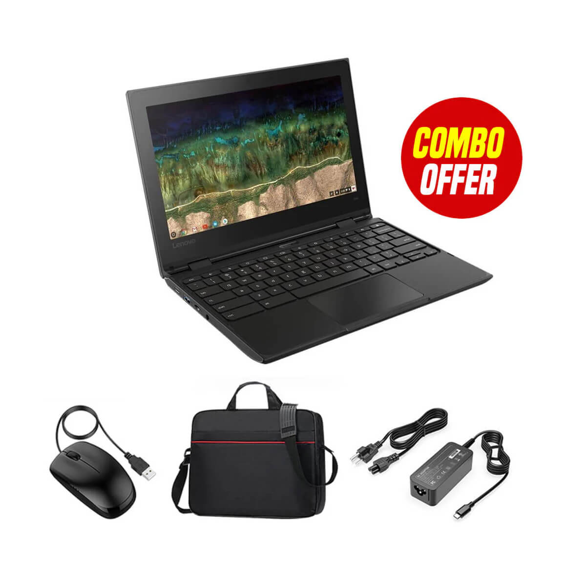 Used Lenovo 500e Chromebook 4GB RAM + 32GB Memory (3 Items Combo Bundle)