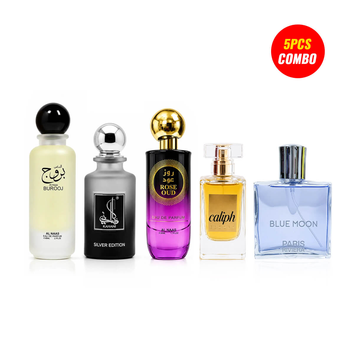 Kahani, Burooj, Rose Oud, Escort. Blue Moon (5 Pcs Combo Bundle)