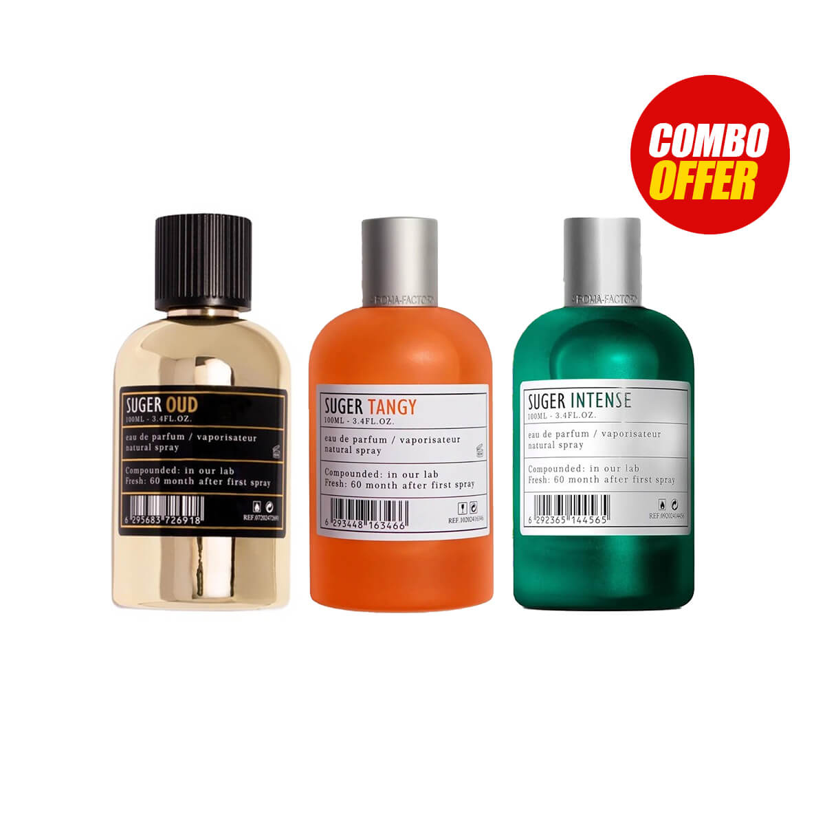Aroma Factory Sugar Intense, Sugar Oud, Sugar Tangy Perfume (3 Items Combo)
