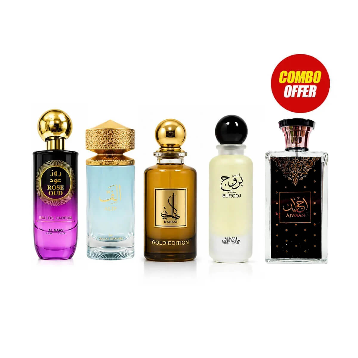 Kahani, Burooj, Rose Oud, Alif, Ajwaan (5 Pcs Combo Bundle)