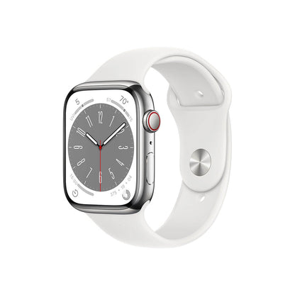 Apple Watch Series 8 45mm (GPS + Cellular) Silver Stainless Steel Case White Sport Band