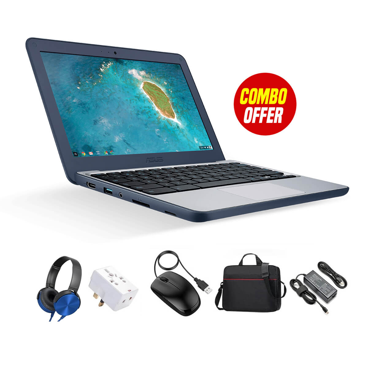 Used Asus Notebook C202S Chromebook 4GB RAM + 16GM Memory (5 Items Combo Bundle)