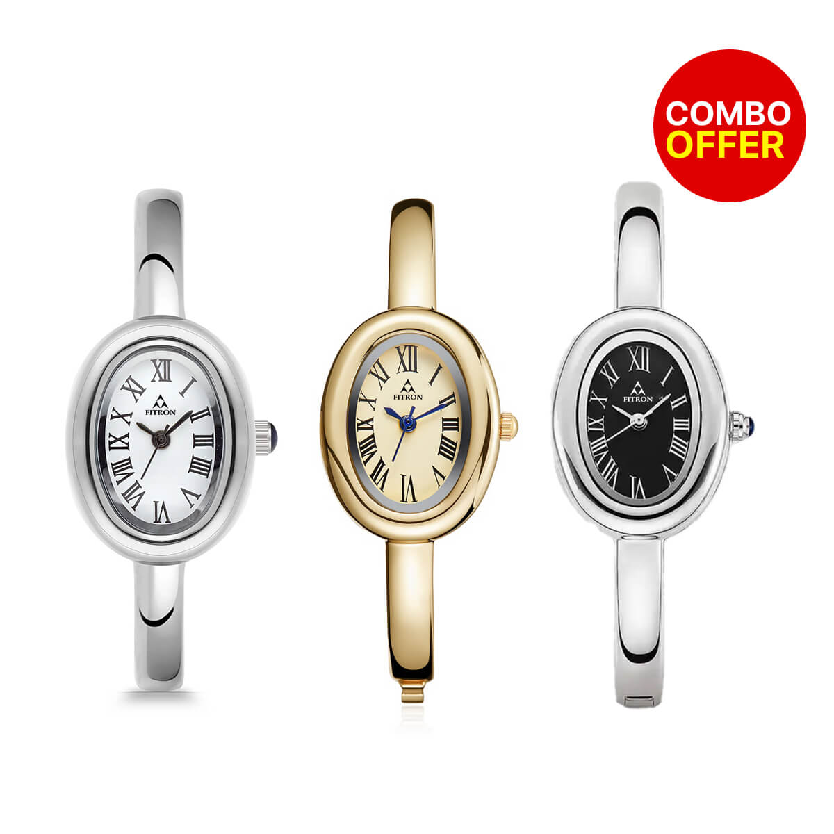 Fitron Bangle Fashion Ladies Watch (3 Pcs Combo Bundle)