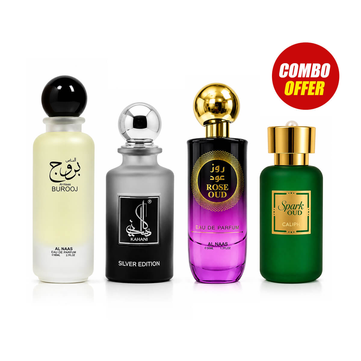 Al Naas Burooj, Rose Oud, Spark Oud, Kahani Perfume (4 Pcs Combo Bundle)