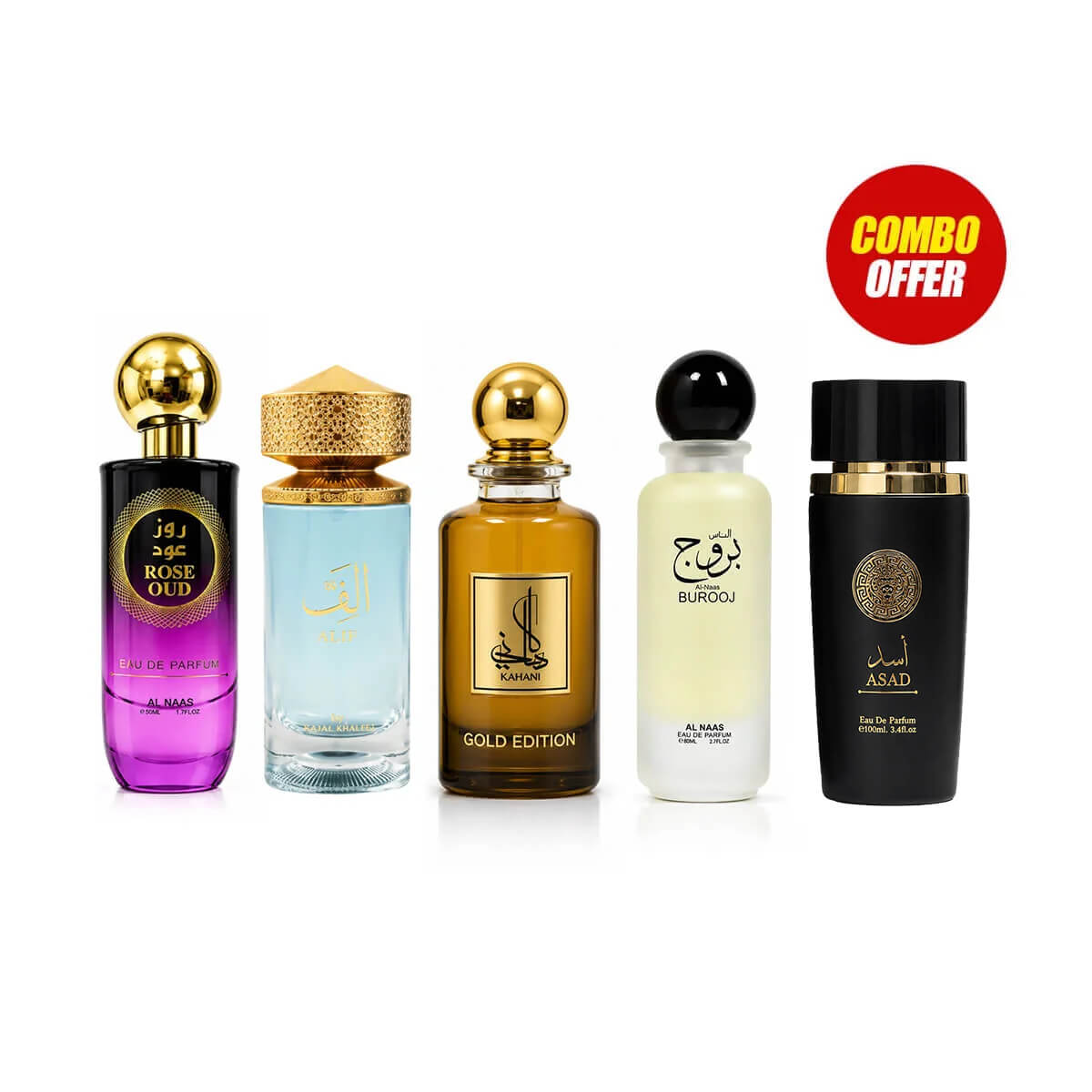 Kahani, Burooj, Rose Oud, Alif, Asad (5 Pcs Combo Bundle)