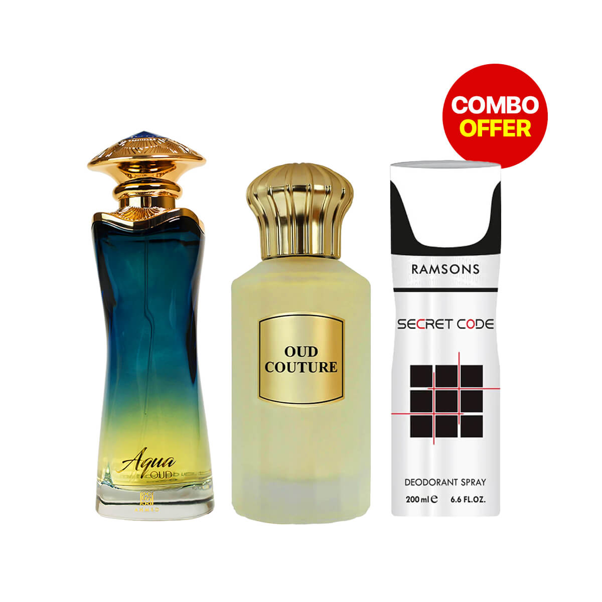 Ahmed Al Maghribi Oud Couture, Aqua Oud Combo Bundle - Secret Code Deodorant Free