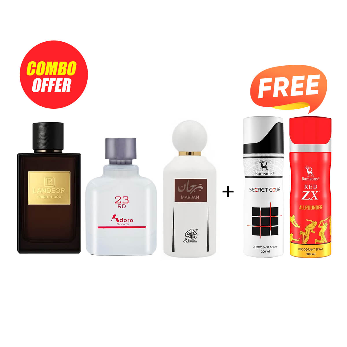 Marjan, Knight Hood, Adoro Scents 23rd Perfume (5 Items Combo Bundle)