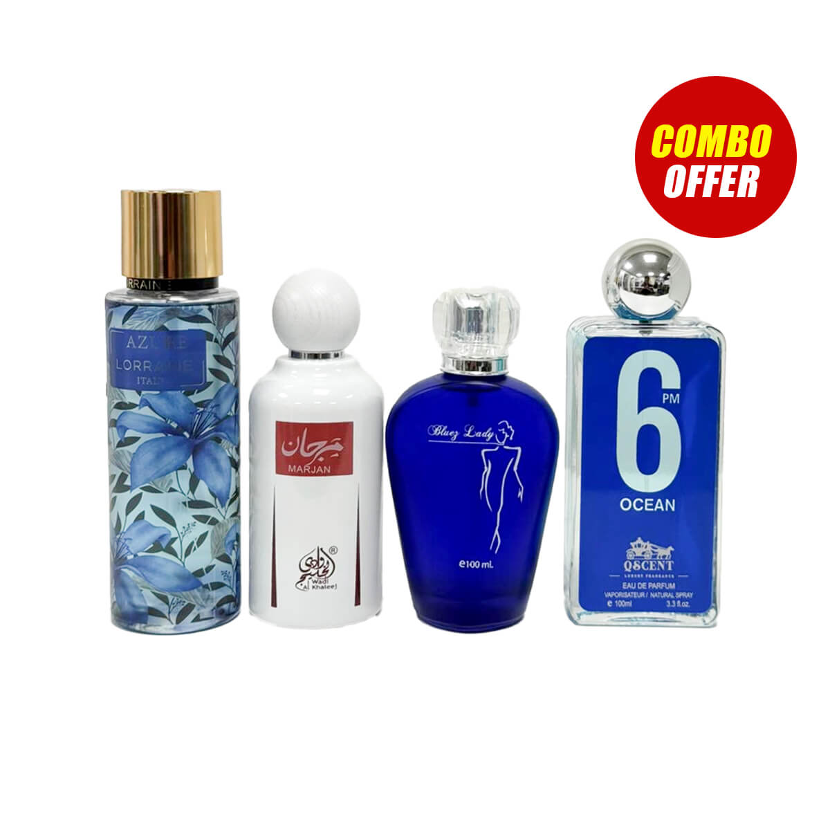 Murooj, Bluez Lady, 6PM Ocean, BodyMist (4 Pcs Combo Bundle)
