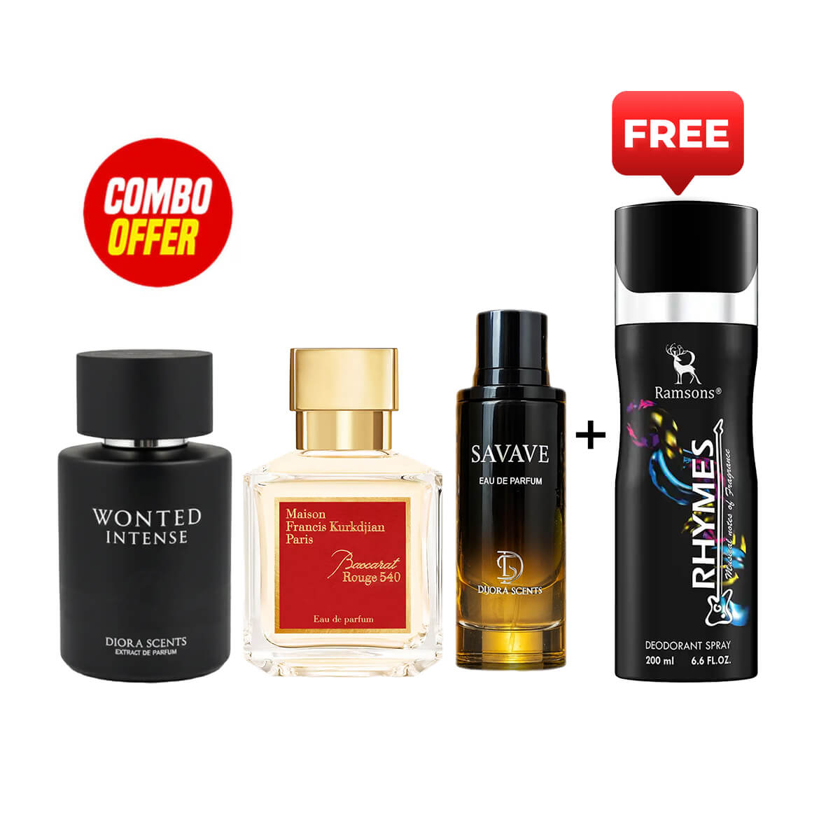 French Corner Savave, Wonted Intense, Barqat Rouge 450 (4 Pcs Combo Bundle)