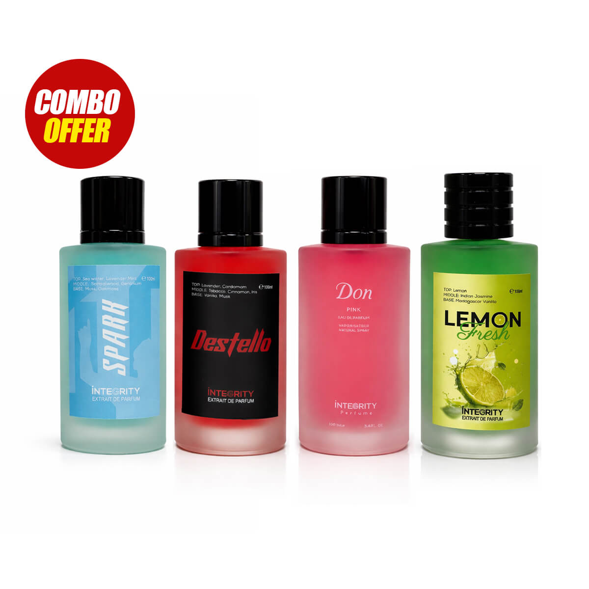 Integrity Spark, Destello, Don, Lemon Perfume 100ml (4 Items Combo Bundle)