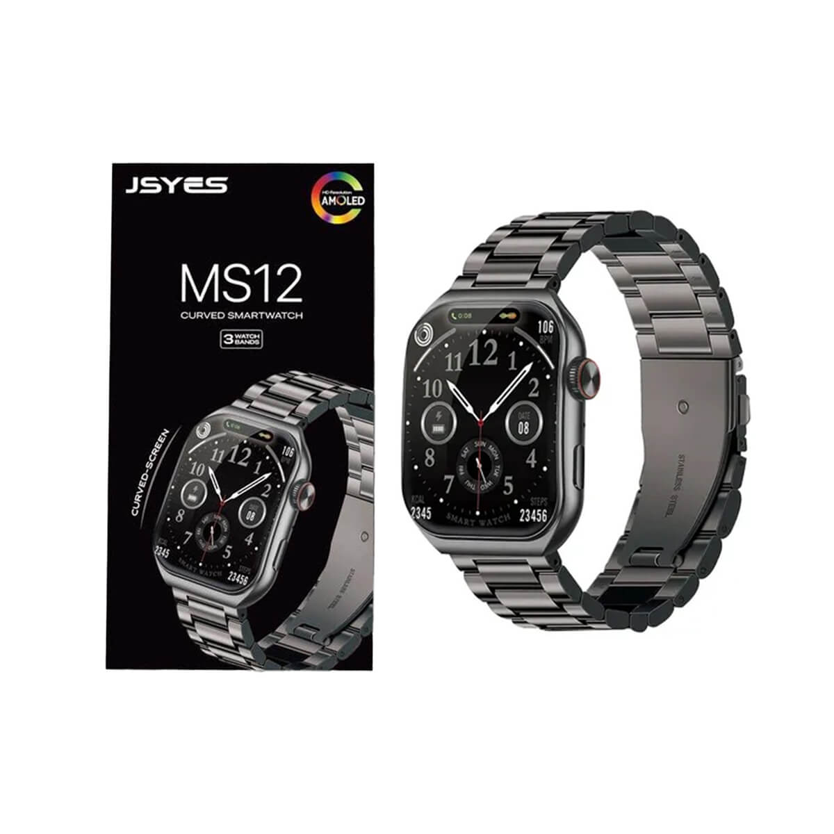 Jsyes MS12 Curved Smartwatch with 3 Straps