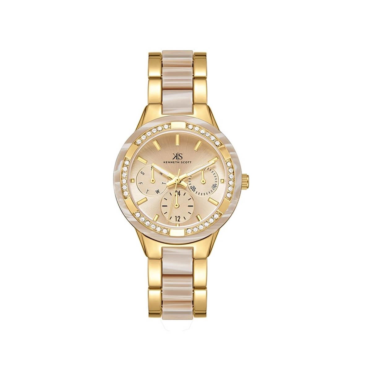 Kenneth Scott Ladies Gold Dial Multi Function Watch - K24604-GCCI