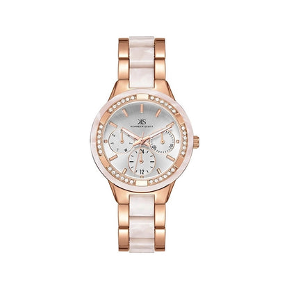 Kenneth Scott Ladies Rose Gold Dial Multi Function Watch - K24604-RCWW