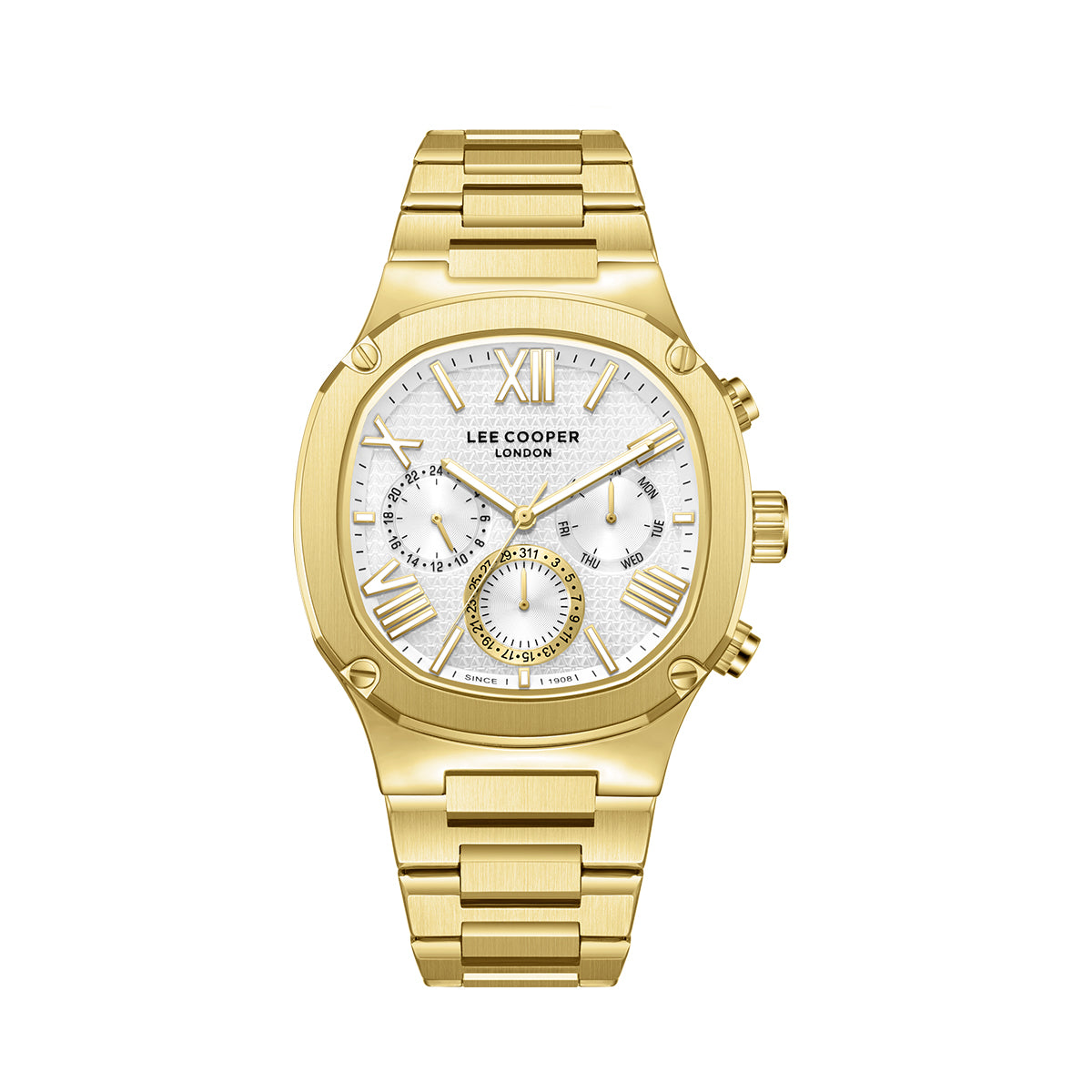 Lee Cooper Gents Multifunction Gold Case Gold Metal Band Silver Dial LC08146.130