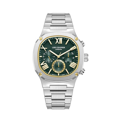 Lee Cooper Gents Multifunction Silver Case Silver Metal Band Dark Green Dial LC08146.390