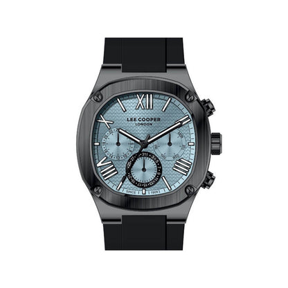 Lee Cooper Gents Multifunction Gun Case Black Silicone Band Light Blue Dial LC08150.001