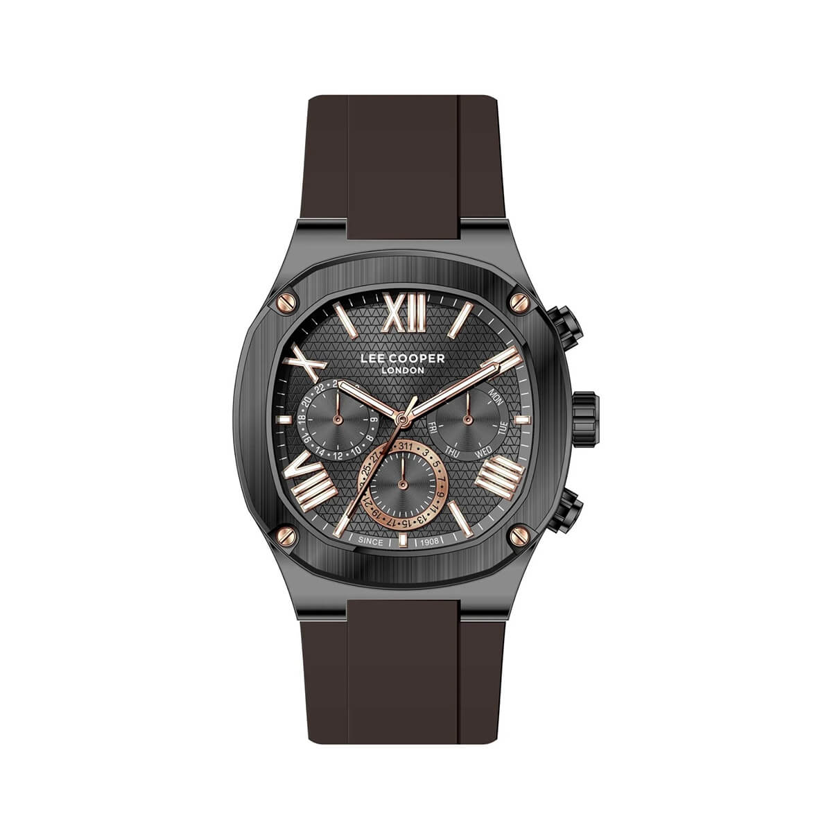 Lee Cooper Gents Multifunction Gun Case Brown Silicone Band Gun Dial LC08150.062