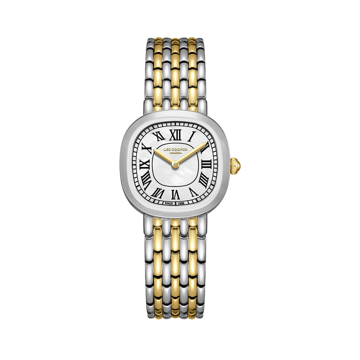 Lee Cooper Ladies 2H Function Silver Case Silver/Gold Metal Band MOP Dial LC08159.220