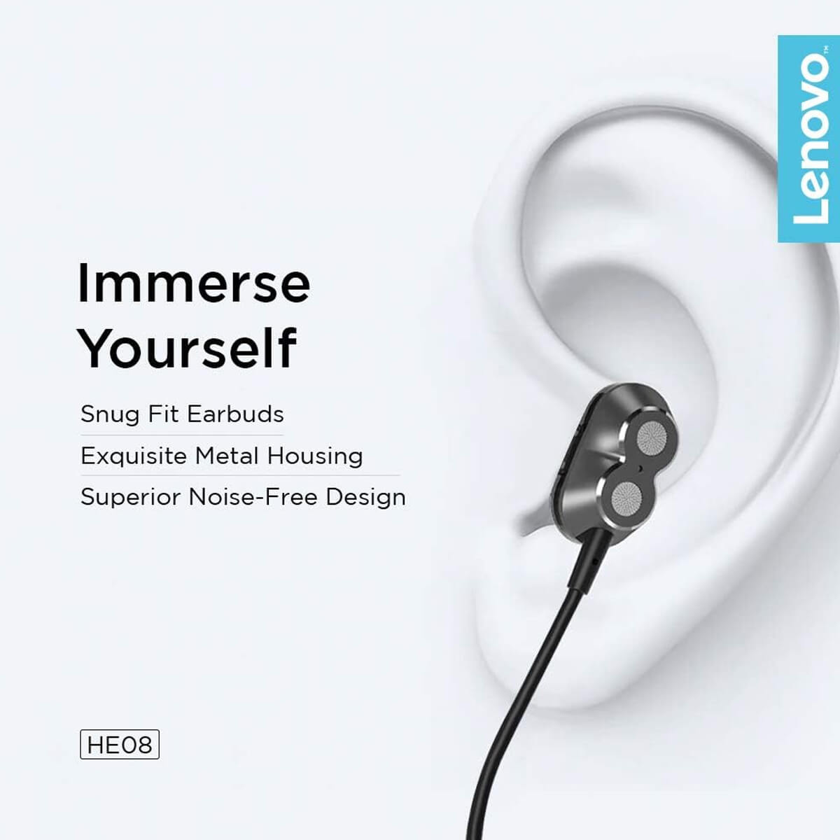 Lenovo HE08 Neckband Earphone - Black