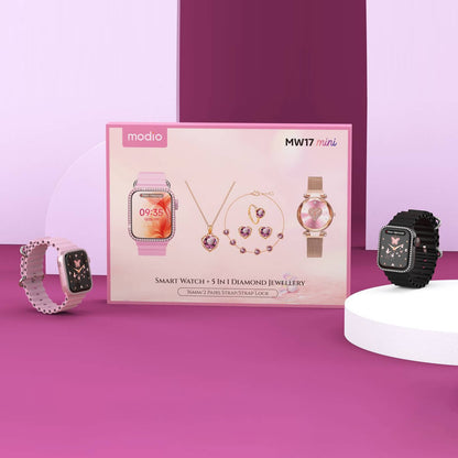 Modio MW17 Mini Smartwatch with 5 in 1 Diamond Jewellery