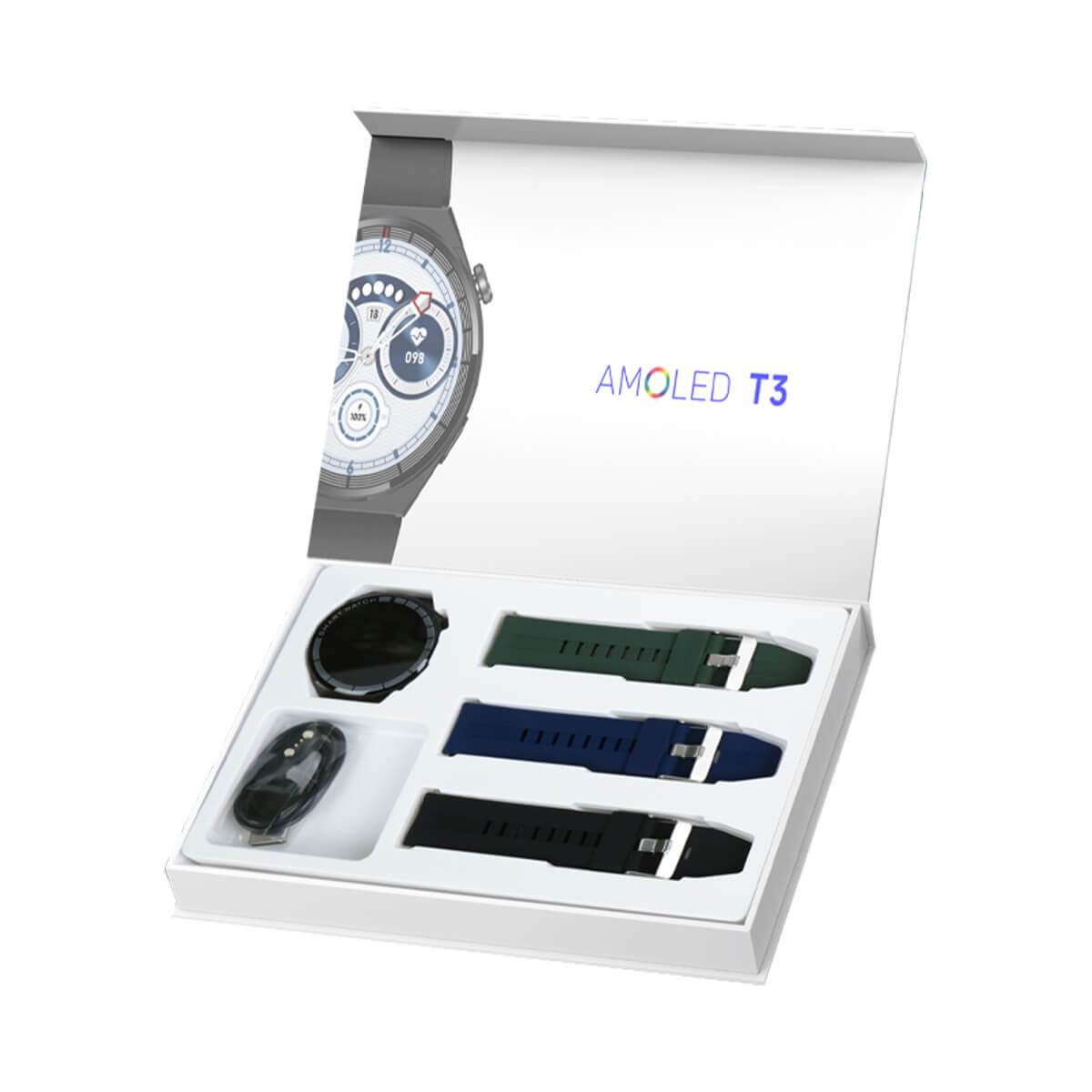Telzeal T3 Smartwatch with 3 Pairs Strap